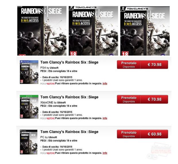 Gamestop İtalya Rainbow Six Siege’in çıkış tarihini listeledi