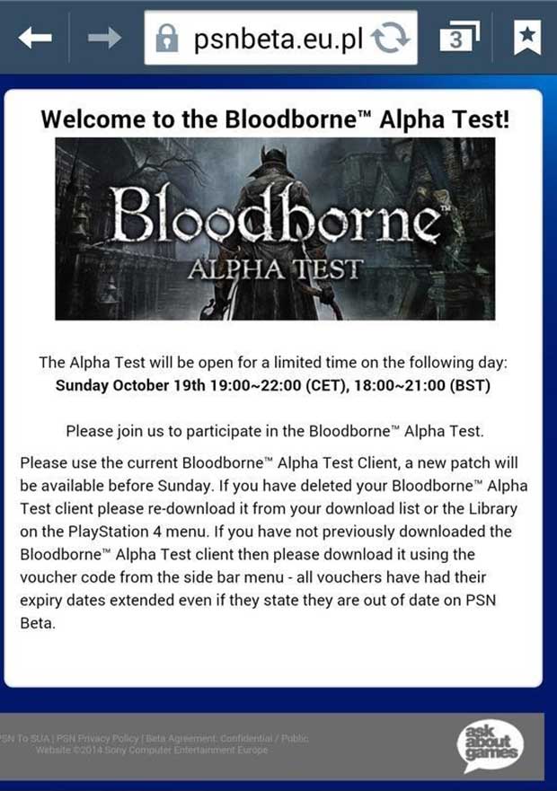 The Bloodborne için bir günlük alpha duyurusu