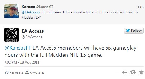 Madden NFL 15'in demosu kaç saat sürecek?