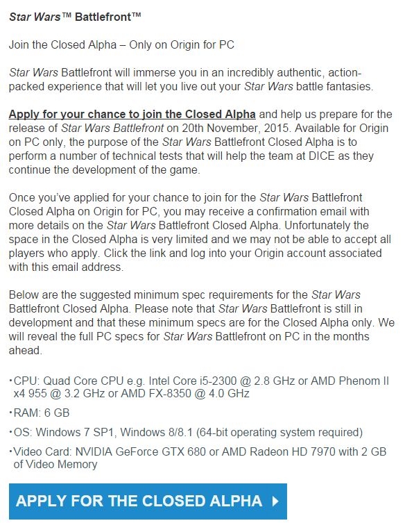 Star Wars: Battlefront'un kapalı betasının sistem gereksinimi belli oldu