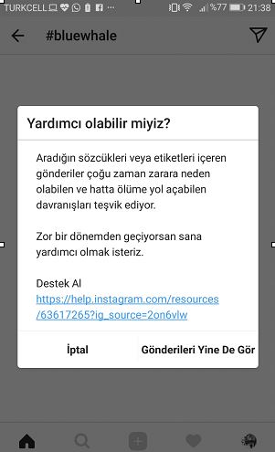 Instagram'dan Mavi Balina önlemi