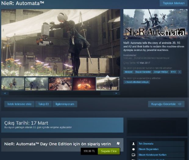 Nier'in Steam fiyatı ocağımıza incir ağacı dikecek