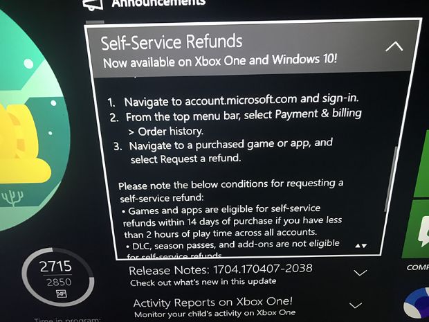 Xbox One ve Win10 oyunlarını iade edebileceksiniz