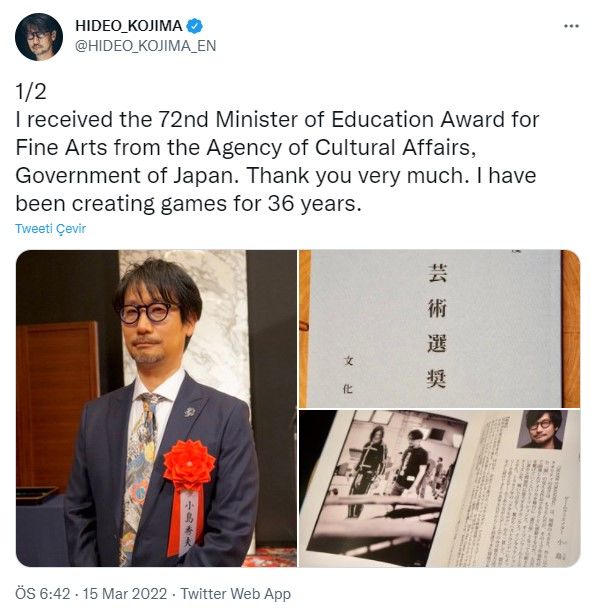 Hideo Kojima kültür ödülü aldı