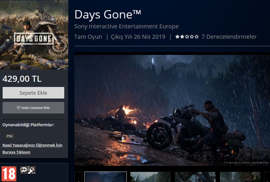 Days Gone'ın düşen Türkiye fiyatı tekrar yükseldi