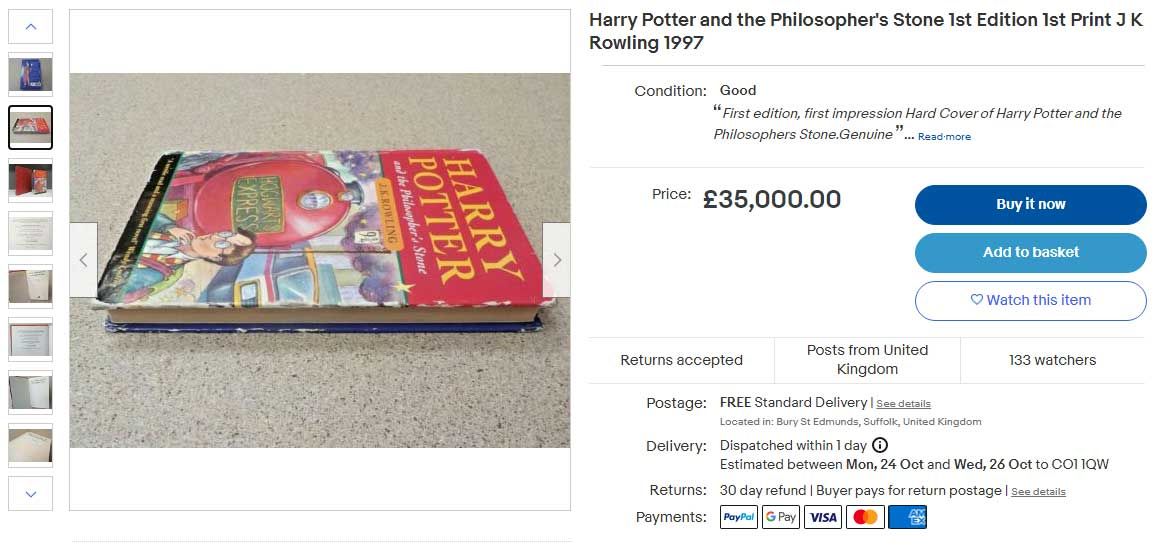 İlk baskı Harry Potter kitabı eBay'de