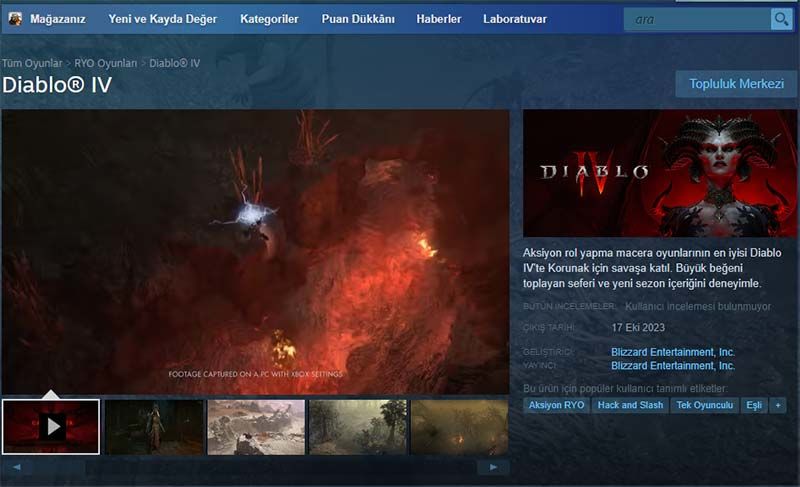 Diablo 4 Steam Mağazasında