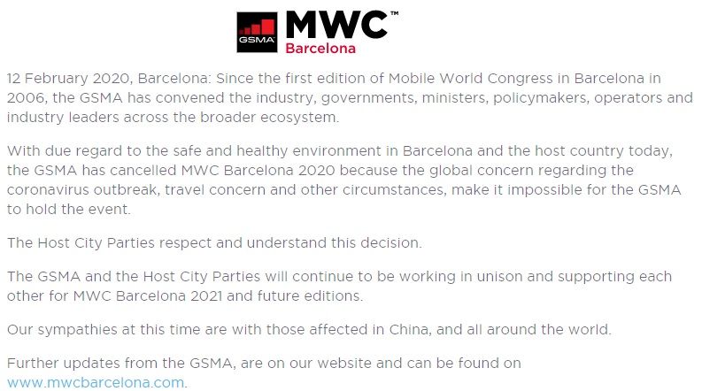 MWC 2020 resmi olarak iptal edildi