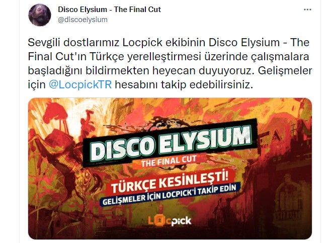 Disco Elysium Türkçe yama çalışması için resmi açıklama geldi