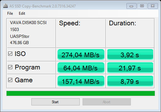 VAVA SSD Touch benchmark sonuçları