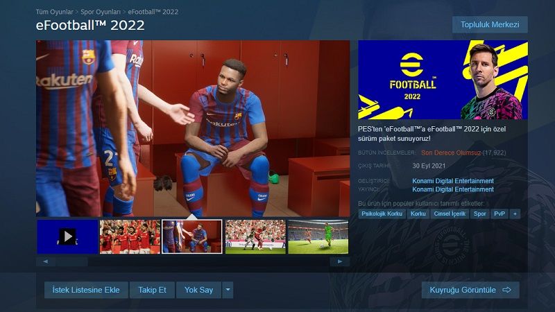 eFootball 2022, Steam'de 'psikolojik korku' etiketi aldı