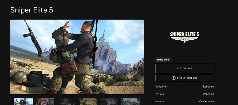 Sniper Elite 5 Epic Games Store mağazasına hala eklenmedi
