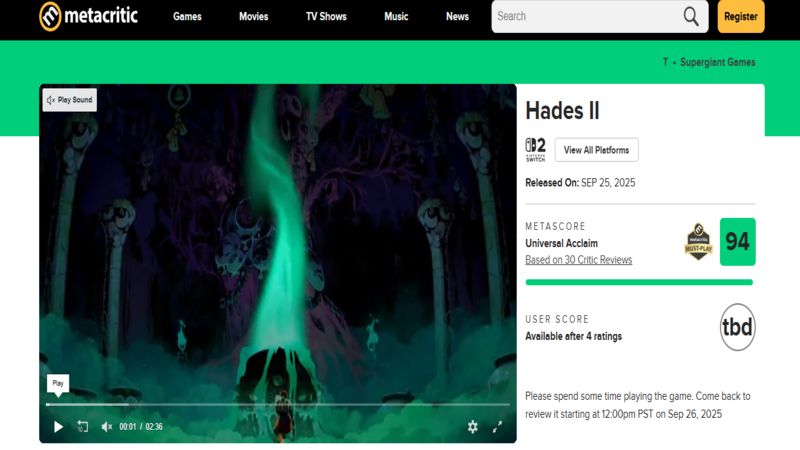 Hades 2 Metacritic Skoruyla Oyun Dünyasını Salladı