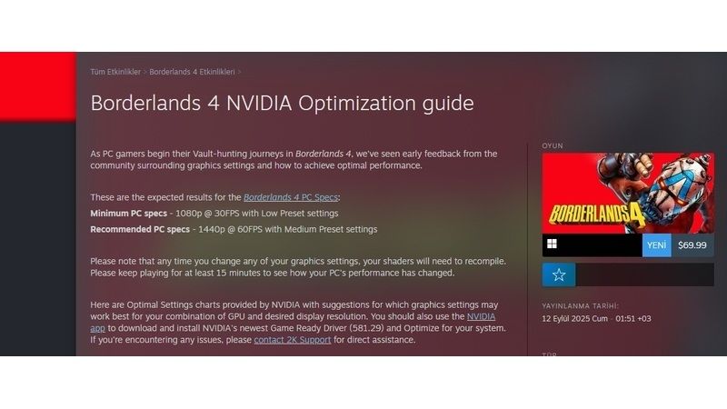 Borderlands 4 PC NVIDIA Optimizasyon Rehberi Yayınlandı