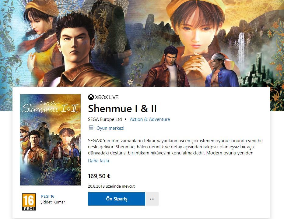 Microsoft Store, Shenmue 1 ve 2'nin çıkış tarihini sızdırdı