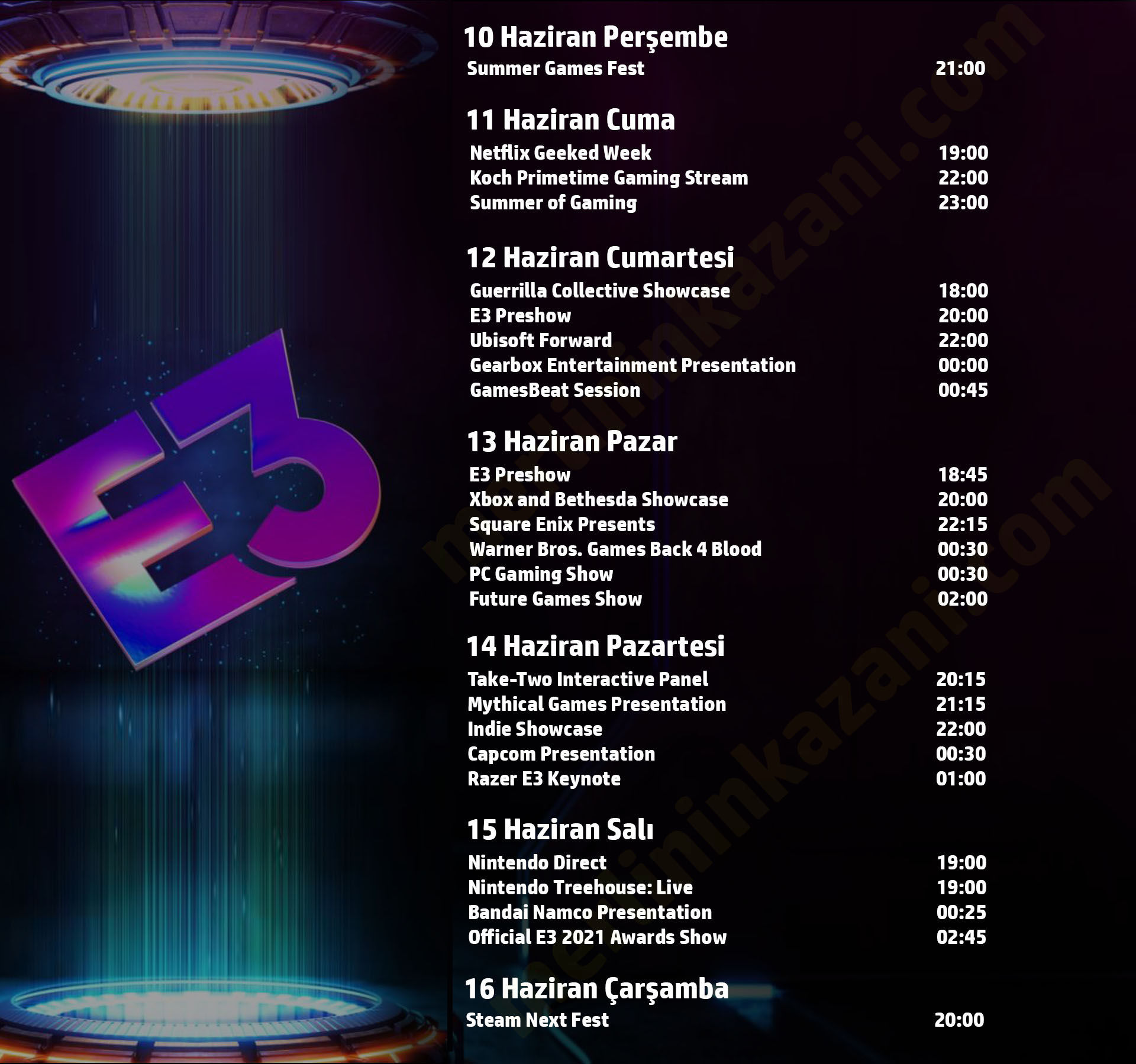 E3 2021 takvimi, sunum günleri ve saatleri