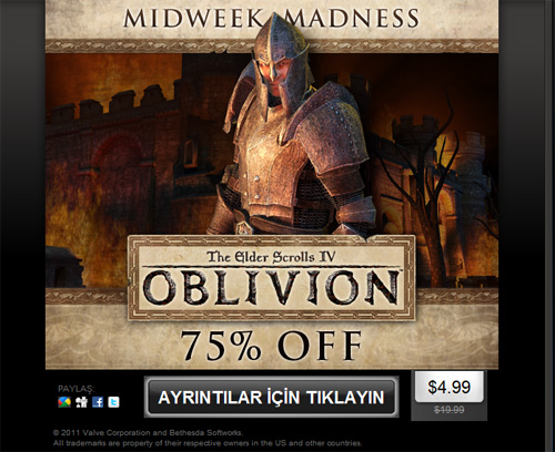 Steam'in hafta ortası çılgınlığında Oblivion fırsatı !