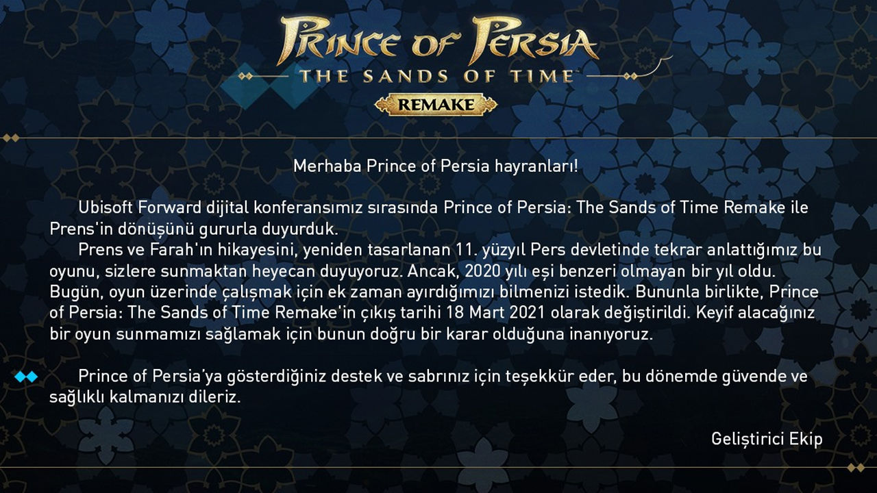 Prince of Persia Remake çıkış tarihi ertelendi