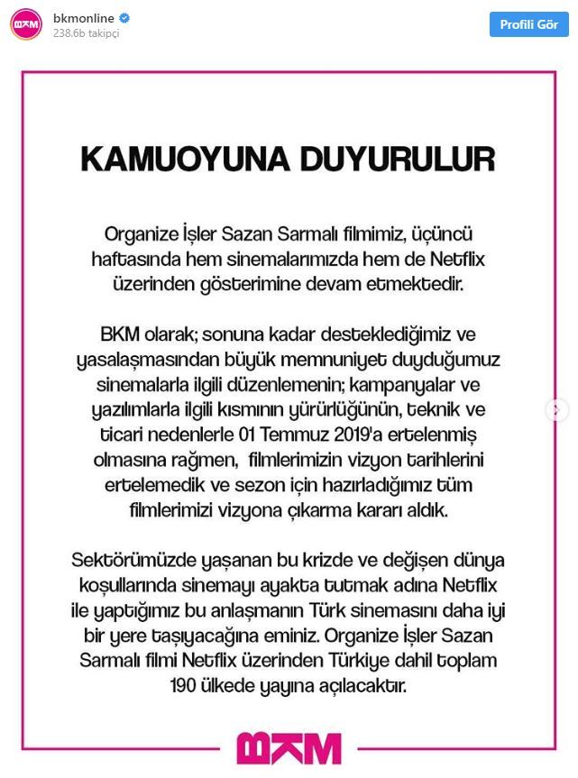 Organize İşler, Netflix anlaşması için BKM'den açıklama geldi