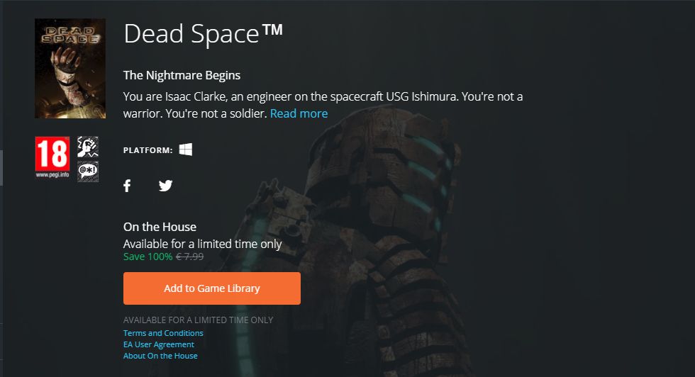 Dead Space'in Origin sürümü kısa bir süreliğine bedava oldu!