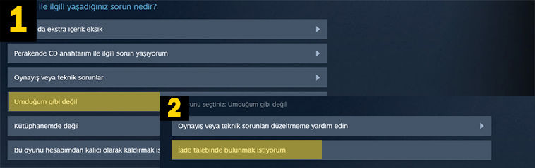 Steam oyun iade etme rehberi adım 2