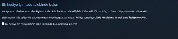 Steam hediye oyunu iade etme