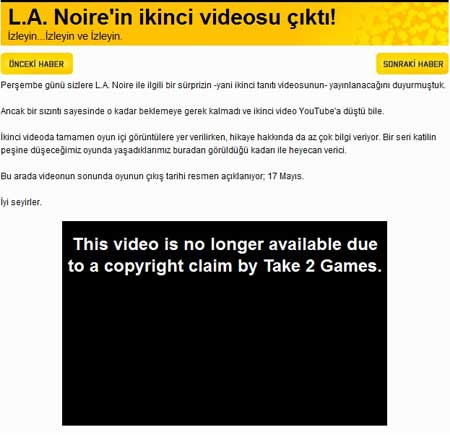 L.A. Noire videosu YouTube'dan kaldırıldı!