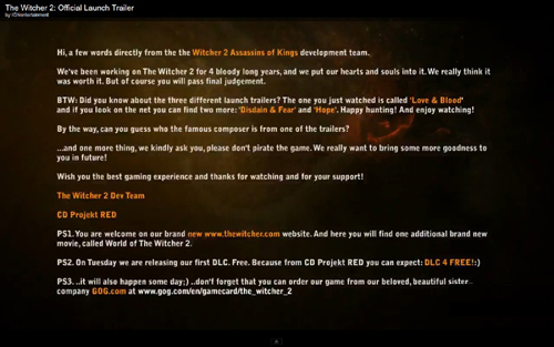 The Witcher 2'den oyuncuya gizli mesaj