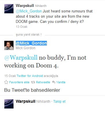 Bu müzikler Doom 4'e ait değil