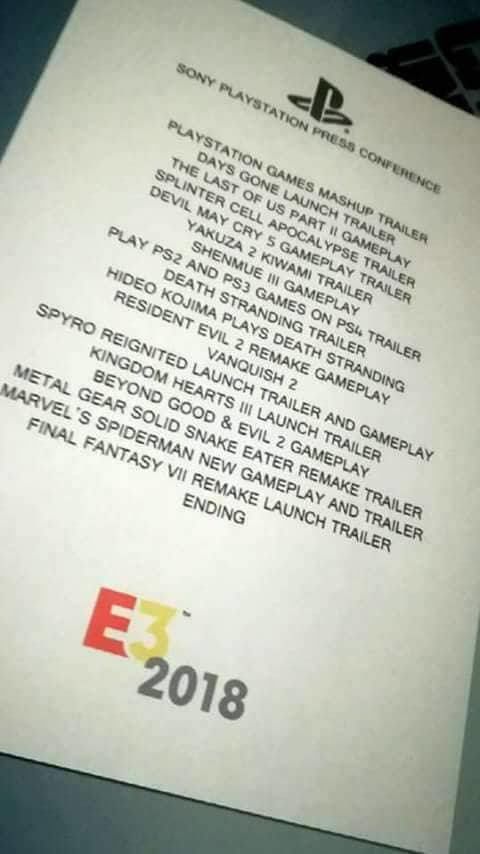 İnternete sızan liste doğruysa Sony, E3 2018'de şov yapabilir