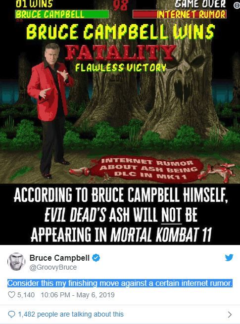 Evil Dead Bruce Campell, Mortal Kombat 11'de yer almayacak