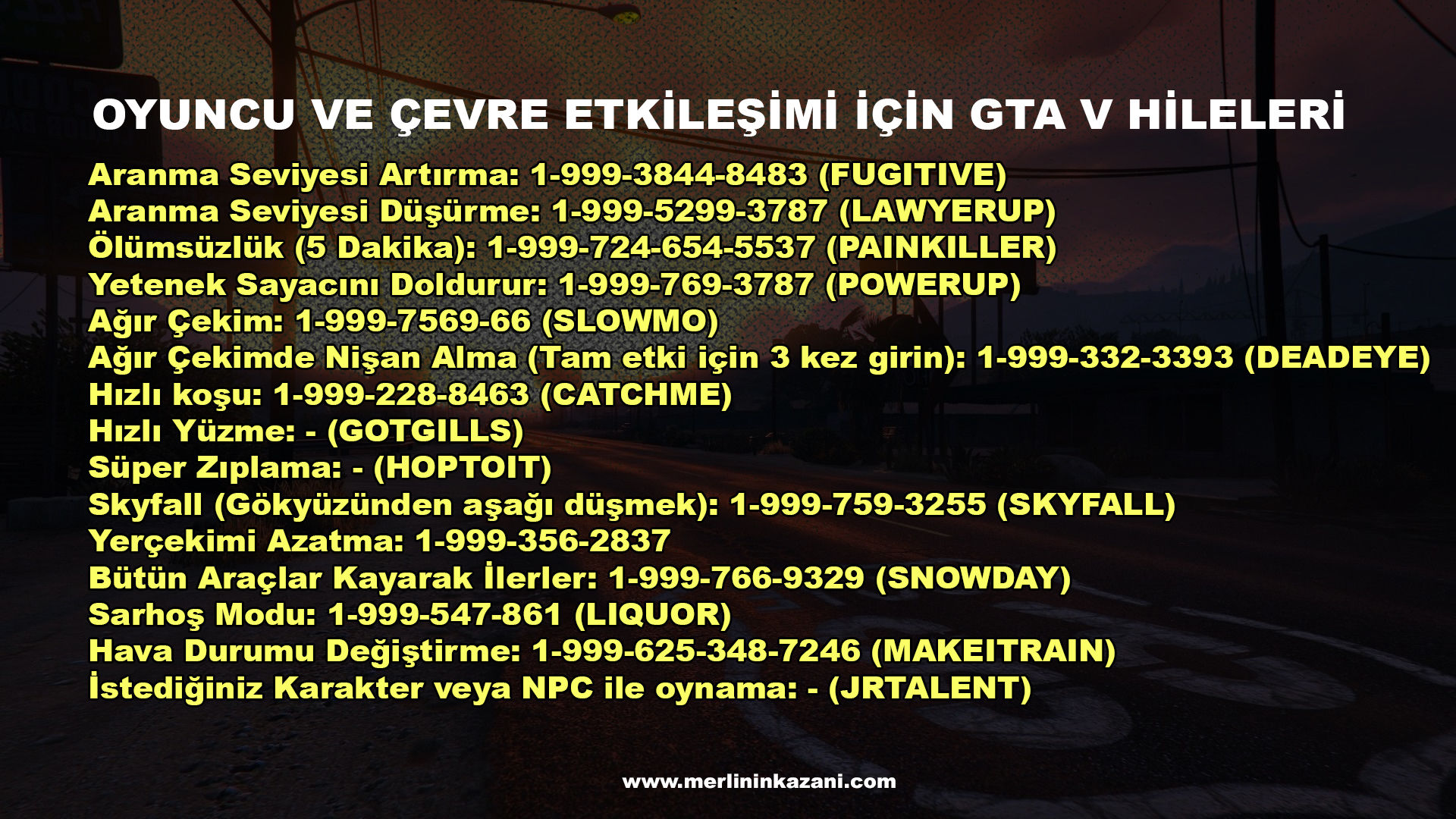 GTA V Hileleri (Telefon Numaraları ve Şifreler)