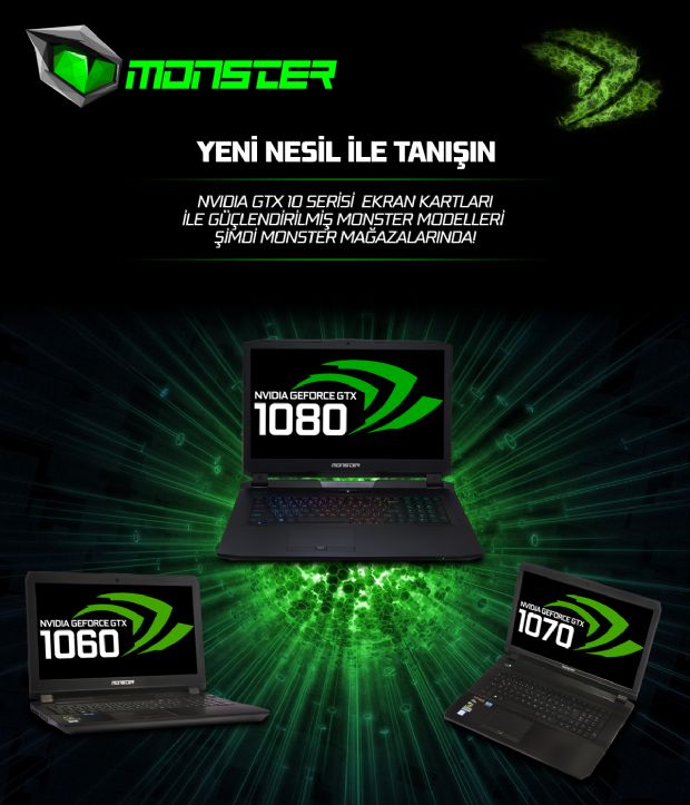 NVIDIA GTX 10 Serisi Ekran Kartlarıyla Güçlendirilmiş Monster Notebooklar Satışa Sunuldu