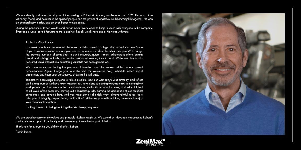 Zenimax kurucu ve CEO'su Robert A.Altman hayatını kaybetti