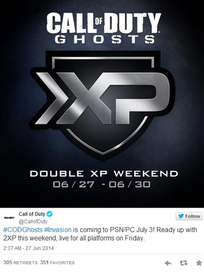 Call of Duty: Ghosts'ta iki kat XP dönemi başlıyor