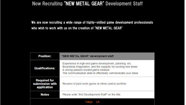 Konami, yeni Metal Gear için iş ilanı verdi!