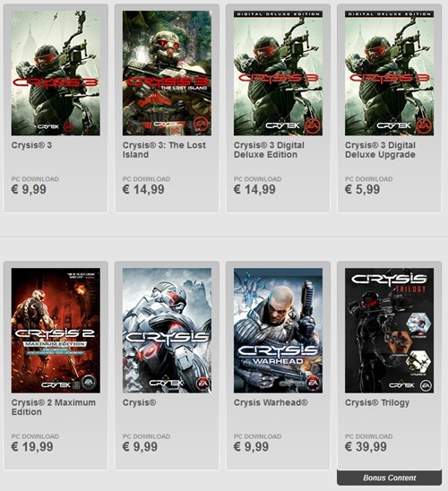 Origin'de Crysis serisinde yeni fiyatlandırmalar!