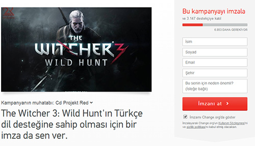 The Witcher 3'ün Türkçe dil desteği hakkında!