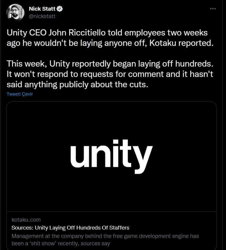 Unity yüzlerce çalışan