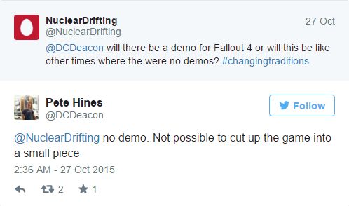 Fallout 4 için demo yok!