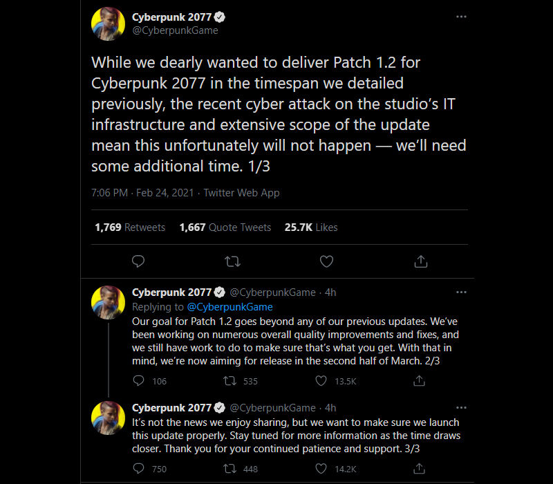 Cyberpunk 2077 Patch 1.2 için yeni açıklama geldi
