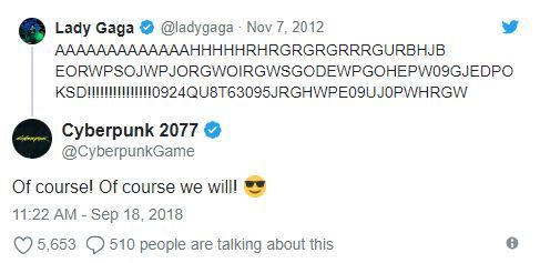 Cyberpunk 2077'den Lady Gaga'ya esprili yanıt