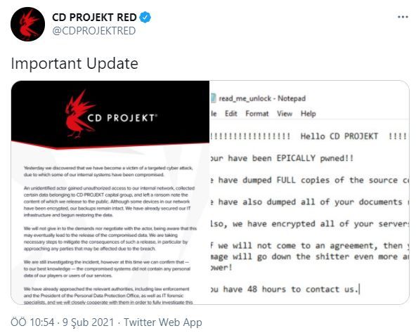 Siber saldırıya uğrayan CD Projekt Red'in kaynak kodları çalındı