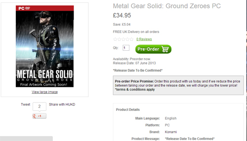 Metal Gear Solid: Ground Zeroes ön siparişi mi? (Görsel)