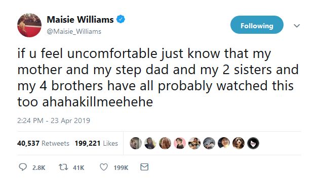 Maisie Williams, GoT dizisindeki malum sahne hakkında konuştu