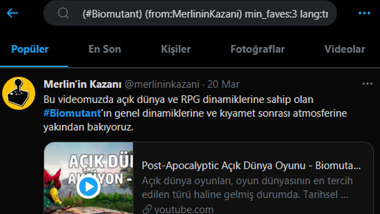 Twitter gelişmiş arama örnek uygulama