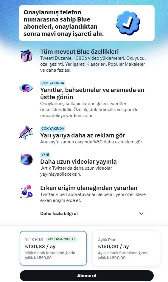 Twitter Blue Türkiye fiyatı beklenenden yüksek