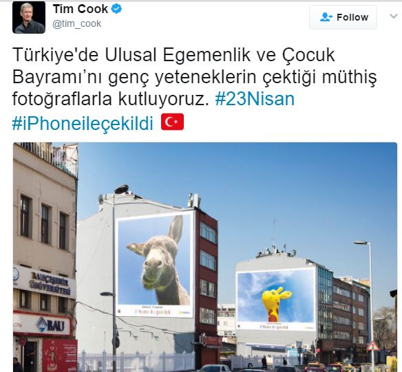 Tim Cook 23 Nisan'ı kutlayan Türkçe Tweet attı