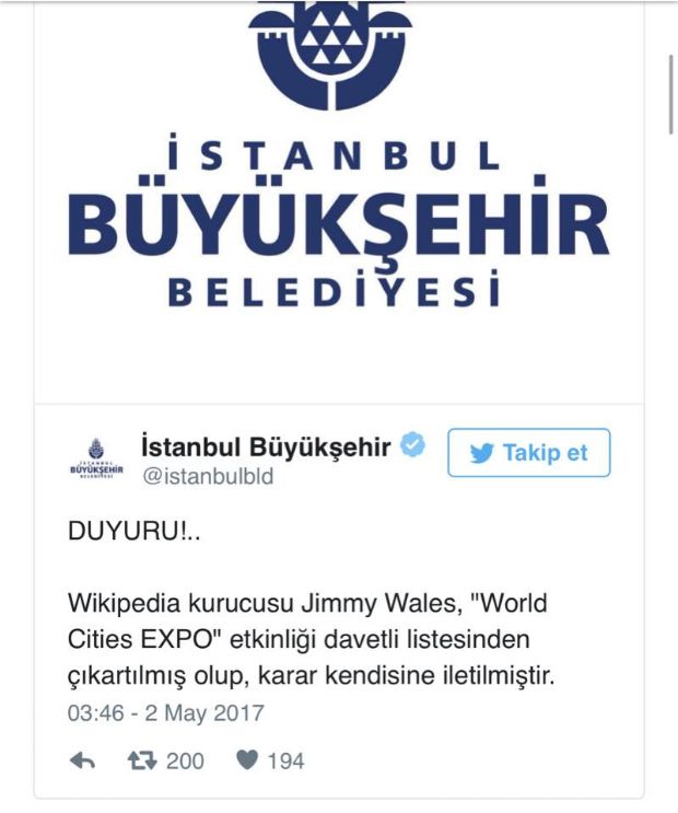 Wikipedia kurucusu Jimmy Wales'in Türkiye daveti iptal edildi