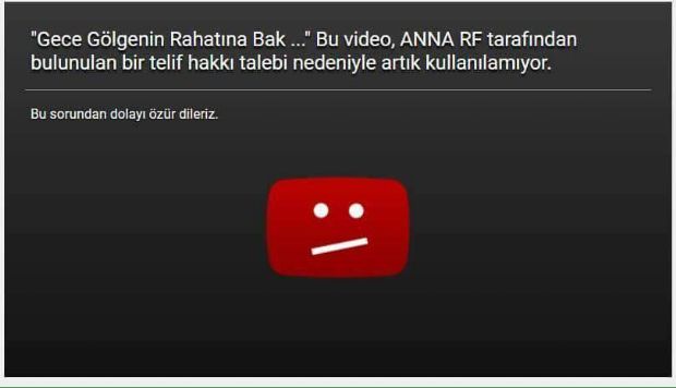 Gece Gölgenin Rahatına Bak şarkısı telif yedi ve yayından kaldırıldı!